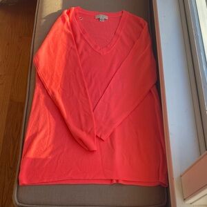 Bright Coral Knit V-neck Sweater